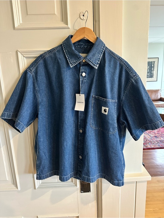 Carhartt WIP Tops - Carhartt WIP Lovilia Short-Sleeve Denim Shirt - Blue